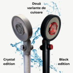 Cap de duș cu filtru HydroPure Crystal Osmotica – 2 Fețe, 3 Jeturi – Filtrare Clor, Rugină și Sedimente