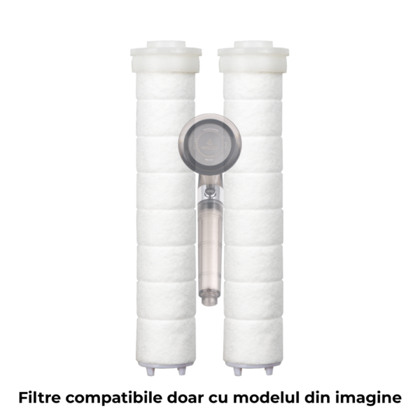 Rezerve pentru filtrarea apei la duș: set de filtre ce asigură o apă curată, eliminând impuritățile prin bumbac PP și apa filtrată prin bile minerale Maifan.