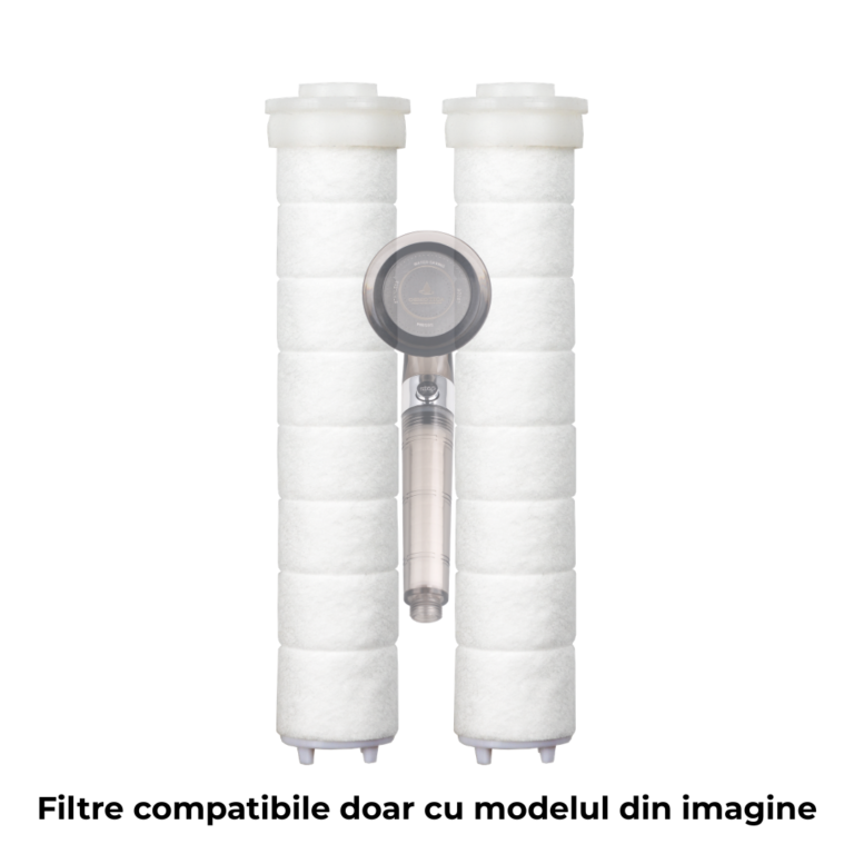 Rezerve pentru filtrarea apei la duș: set de filtre ce asigură o apă curată, eliminând impuritățile prin bumbac PP și apa filtrată prin bile minerale Maifan.