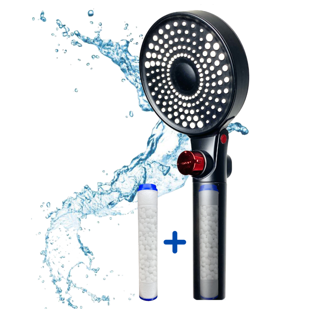 Cap de duș cu filtru HydroPure Osmotica negru, 2 Fețe, 3 Jeturi – Filtrare Clor, Rugină și Sedimente