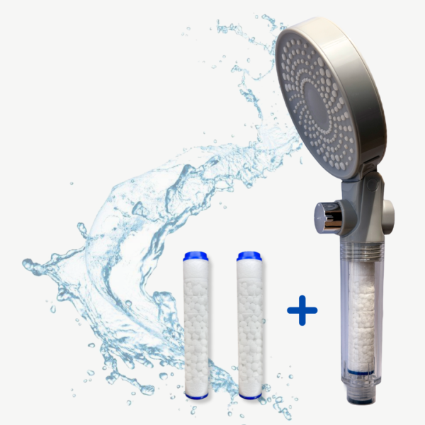 pachet Cap de duș cu 3 filtre HydroPure Crystal Osmotica – 2 Fețe, 3 Jeturi – Filtrare Clor, Rugină și Sedimente