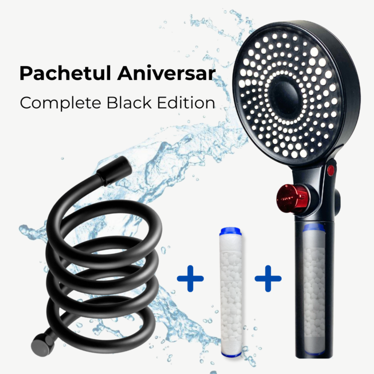 pachet Cap de duș cu filtru HydroPure Osmotica, furtun PVC flexibil si filtru rezerva – Filtrare Clor, Rugină și Sedimente